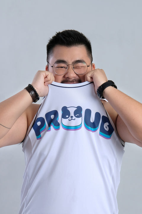 PROUD Tank in White is available from small to plus sizes - ARJD BRO BEARS