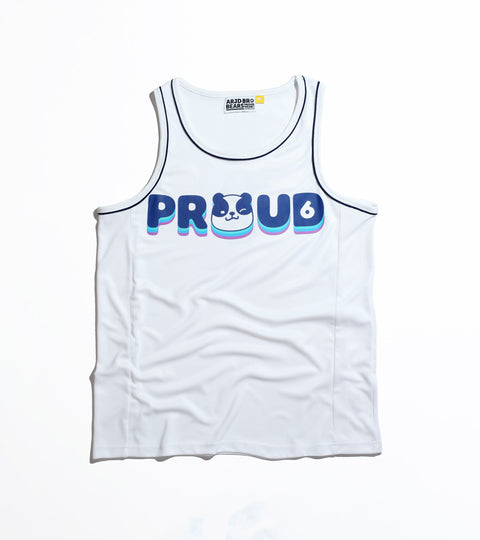 PROUD Tank in White is available from small to plus sizes - ARJD BRO BEARS