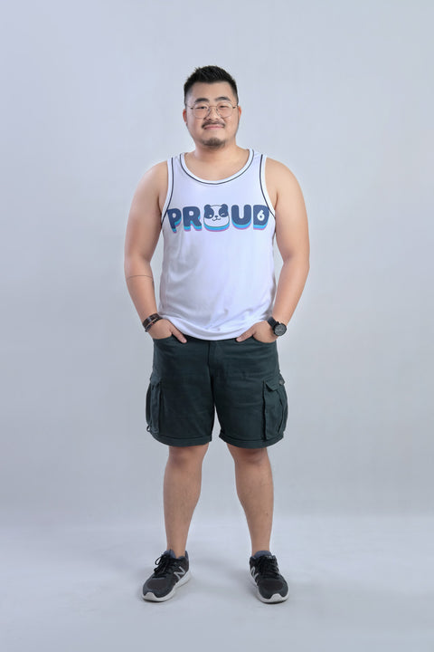 PROUD Tank in White is available from small to plus sizes - ARJD BRO BEARS