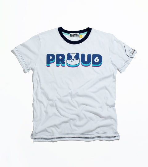 PROUD Tee in White is available from small to plus sizes - ARJD BRO BEARS